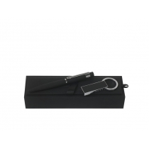 Подарочный набор: USB-флешка на 16 Гб, ручка шариковая. Hugo Boss, черный/серебристый
