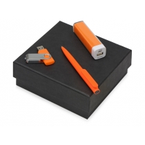 Подарочный набор On-the-go с флешкой, ручкой и зарядным устройством, оранжевый
