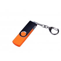 USB-флешка на 32 Гб поворотный механизм, c двумя дополнительными разъемами MicroUSB и TypeC, оранжевый