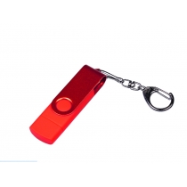 USB-флешка на 32 Гб 3 в 1 поворотный механизм, c двумя дополнительными разъемами MicroUSB и TypeC C с одноцветным металлическим клипом, красный