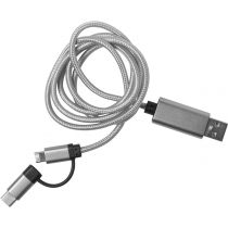 Зарядный кабель с разъемами micro USB, USB-C и Lightning, серебристый
