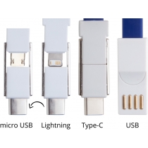 Кабель-брелок micro USB, USB-C и Lightning, синий