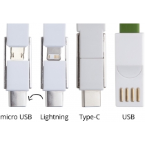 Кабель-брелок micro USB, USB-C и Lightning, зеленый