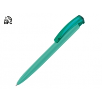 Ручка пластиковая шариковая трехгранная Trinity K transparent Gum soft-touch с чипом передачи информации NFC, морская волна
