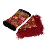Подарочный набор: Павлопосадский платок, муфта, красный/разноцветный
