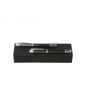 Подарочный набор: ручка перьевая, ручка-роллер. Hugo Boss, черный/серебристый