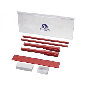 Набор Mindy: ручки шариковые, карандаши, линейка, точилка, ластик, красный