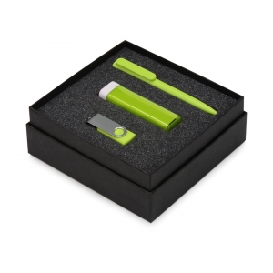 Подарочный набор On-the-go с флешкой, ручкой и зарядным устройством, зеленое яблоко