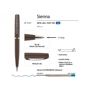 Ручка Sienna шариковая  автоматическая, коричневый металлический корпус, 1.0 мм, синяя