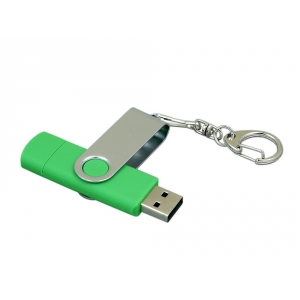 Флешка с  поворотным механизмом, c дополнительным разъемом Micro USB, 32 Гб, зеленый