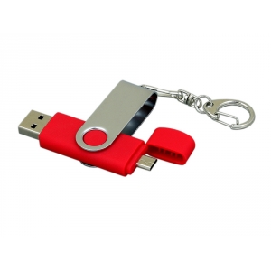 Флешка с  поворотным механизмом, c дополнительным разъемом Micro USB, 32 Гб, красный