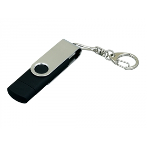 Флешка с  поворотным механизмом, c дополнительным разъемом Micro USB, 64 Гб, черный