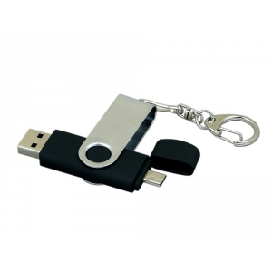 Флешка с  поворотным механизмом, c дополнительным разъемом Micro USB, 64 Гб, черный
