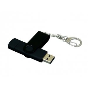 Флешка с поворотным механизмом, c дополнительным разъемом Micro USB, 64 Гб, черный