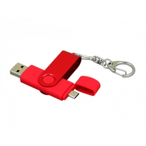 Флешка с поворотным механизмом, c дополнительным разъемом Micro USB, 64 Гб, красный
