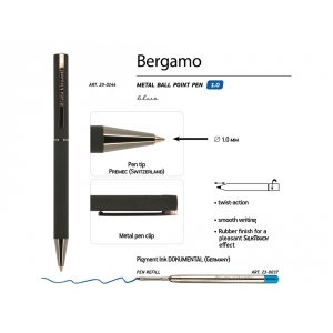 Ручка Bergamo шариковая автоматическая, черный металлический корпус, 1.0 мм, синяя