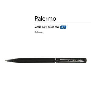 Ручка Palermo шариковая  автоматическая, черный металлический корпус, 0,7 мм, синяя