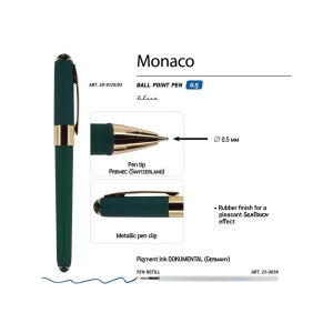 Ручка пластиковая шариковая Monaco, 0,5мм, синие чернила, зеленый