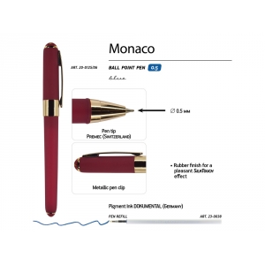 Ручка пластиковая шариковая Monaco, 0,5мм, синие чернила, бордовый