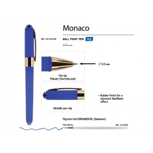 Ручка пластиковая шариковая Monaco, 0,5мм, синие чернила, синий