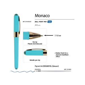 Ручка пластиковая шариковая Monaco, 0,5мм, синие чернила, небесно-голубой