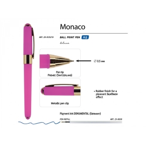 Ручка пластиковая шариковая Monaco, 0,5мм, синие чернила, ярко-розовый