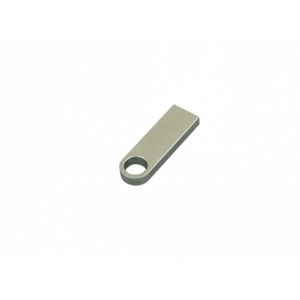 USB-флешка на 16 Гб с мини чипом, компактный дизайн с круглым отверстием., серебро