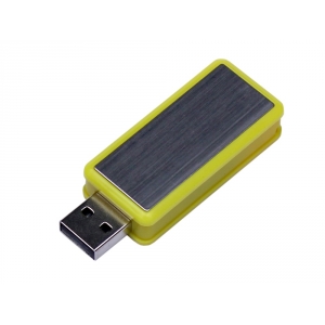 USB-флешка промо на 16 Гб прямоугольной формы, выдвижной механизм, желтый