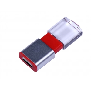 USB-флешка промо на 16 Гб прямоугольной формы, выдвижной механизм, красный