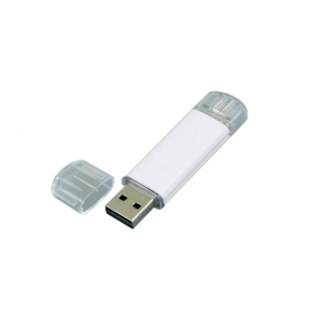 USB-флешка на 64 ГБ.c дополнительным разъемом Micro USB, белый