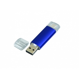 USB-флешка на 64 ГБ.c дополнительным разъемом Micro USB, синий