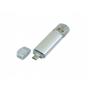 USB-флешка на 16 Гб.c дополнительным разъемом Micro USB, серебро