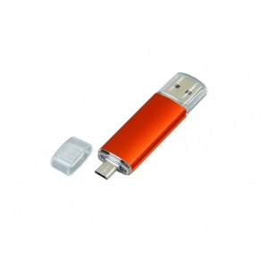 USB-флешка на 16 Гб.c дополнительным разъемом Micro USB, оранжевый