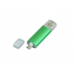 USB-флешка на 16 Гб.c дополнительным разъемом Micro USB, зеленый
