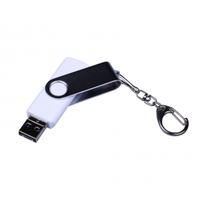 USB-флешка на 64 ГБ поворотный механизм, c двумя дополнительными разъемами MicroUSB и TypeC, белый
