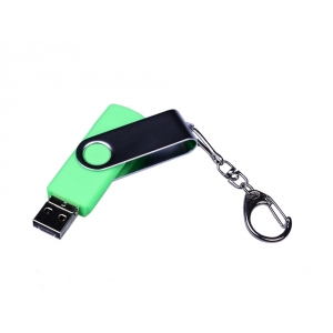 USB-флешка на 64 ГБ поворотный механизм, c двумя дополнительными разъемами MicroUSB и TypeC, зеленый