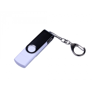 USB-флешка на 32 Гб поворотный механизм, c двумя дополнительными разъемами MicroUSB и TypeC, белый