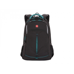Рюкзак SWISSGEAR, фьюжн/2 мм рипстоп, 32x15x46 см, 22 л, черный/бирюзовый