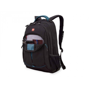 Рюкзак SWISSGEAR, фьюжн/2 мм рипстоп, 32x15x46 см, 22 л, черный/бирюзовый