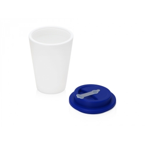 Пластиковый стакан Take away с двойными стенками и крышкой с силиконовым клапаном, 350 мл, белый/темно-синий