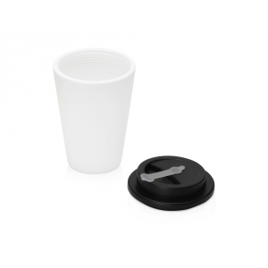 Пластиковый стакан Take away с двойными стенками и крышкой с силиконовым клапаном, 350 мл, белый/черный