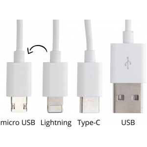 Кабель-брелок micro USB, USB-C и Lightning, черный