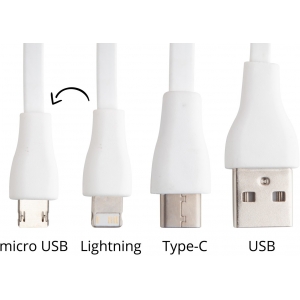 Кабель-брелок micro USB, USB-C и Lightning, белый