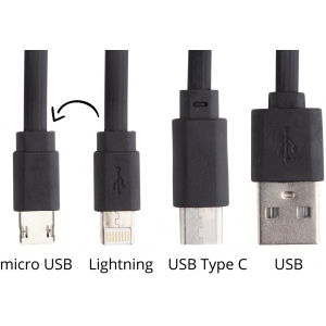 Кабель-брелок micro USB, USB-C и Lightning, белый/черный