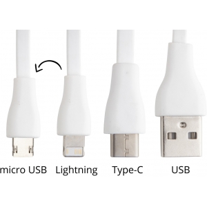 Кабель-брелок micro USB, USB-C и Lightning, коричневый