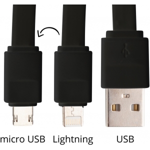 Зарядный кабель с разъемами micro USB и Lightning, черный