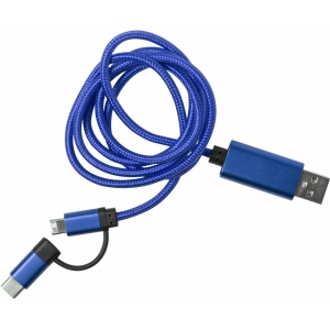 Зарядный кабель с разъемами micro USB, USB-C и Lightning, синий