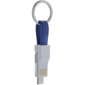 Кабель-брелок micro USB, USB-C и Lightning, синий