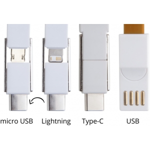 Кабель-брелок micro USB, USB-C и Lightning, оранжевый