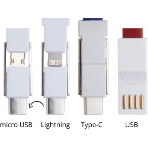 Кабель-брелок micro USB, USB-C и Lightning, красный